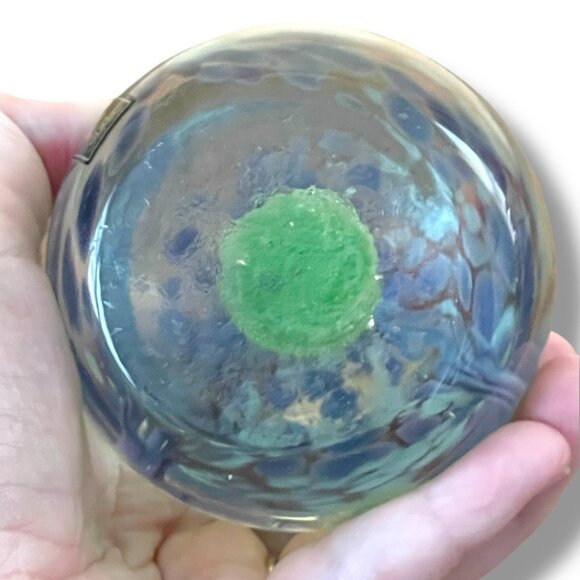 Vintage Kerry Art Glass Ireland Paperweight Purple White Green Floral Flowers 3" - Picture 7 of 8